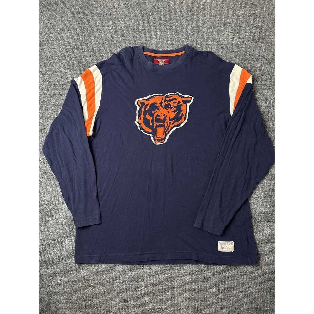 Mens Long Sleeve Shirt Chicago Bears Reebok NFL Navy Logo, Size XL